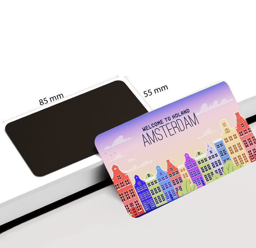 dhcrafts Rectangular Rubber Fridge Magnet / Magnetic Card Multicolor Amsterdam Design Pack of 1 (8.6cm x 5.4cm)